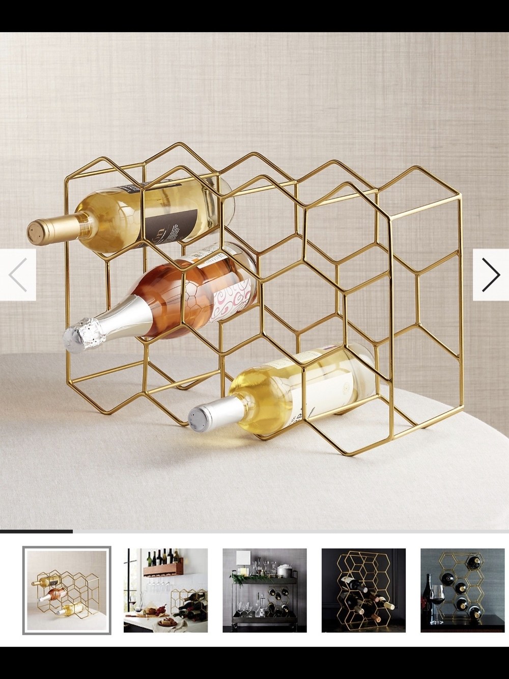 Crate & Barrel 11-Bottle Gold Geometric Honeycomb Wine Rack